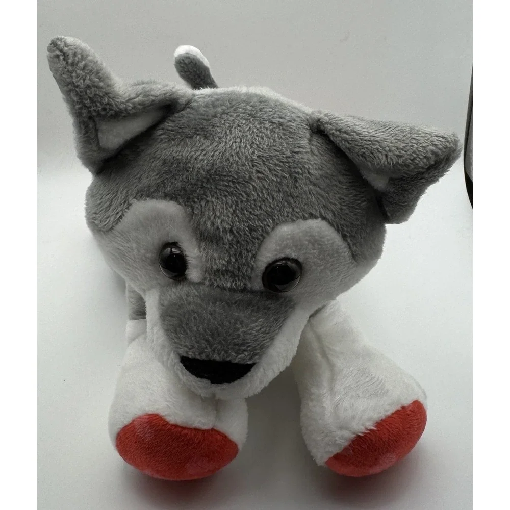 Gray Husky Dog Plush Stuffed Animal Red Heart Paws 8